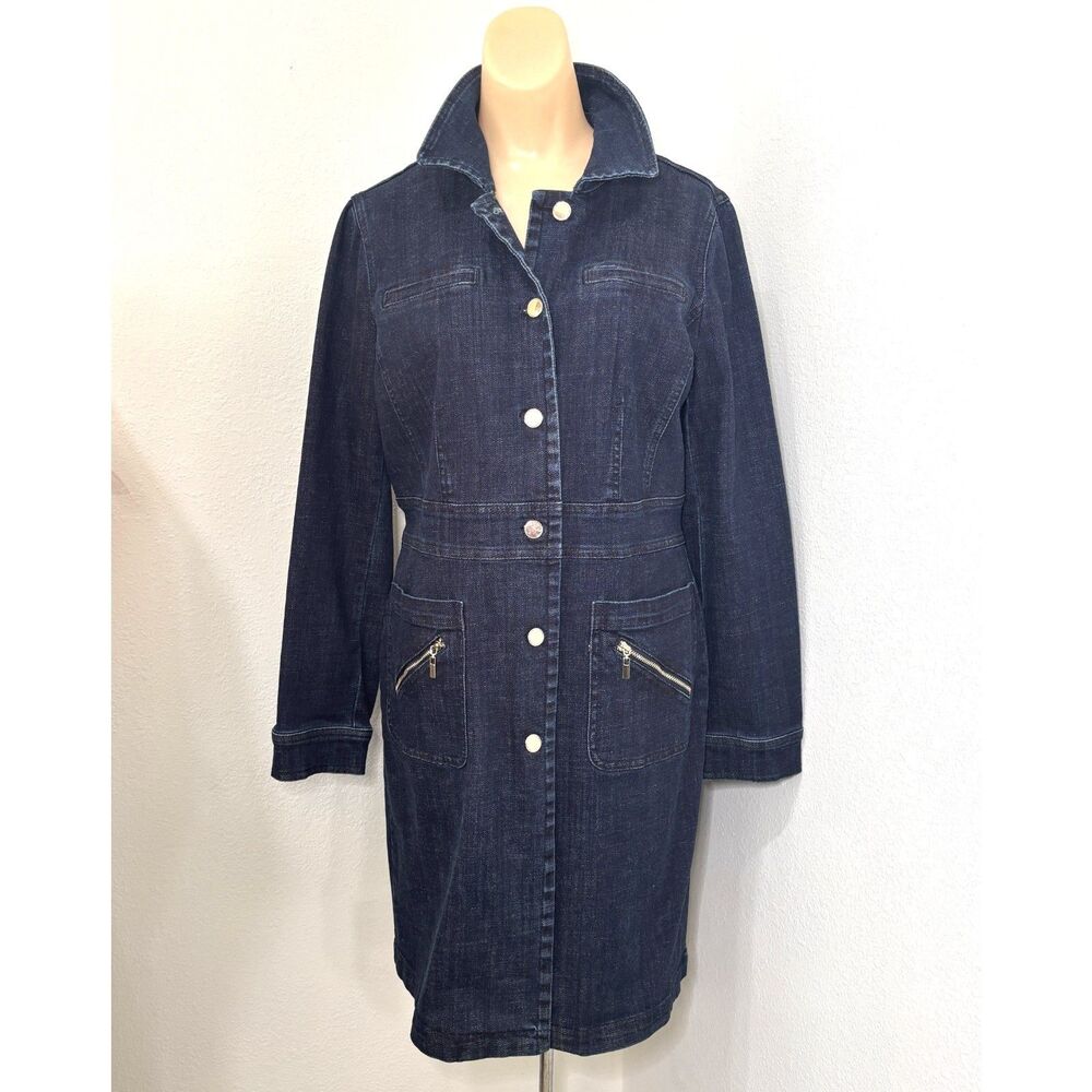 Chicos Womens Elongated Denim Jacket Size 0 Rose Moon Indigo LS Button Up US 4/6